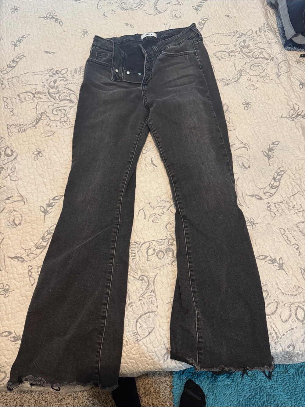 Women's Black Flared Jeans with Raw Hem